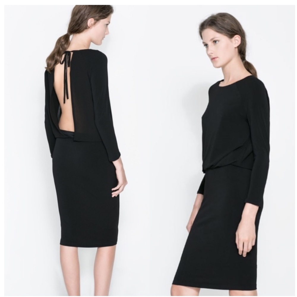ZARA Long Sleeve Open Back Tie Dress S